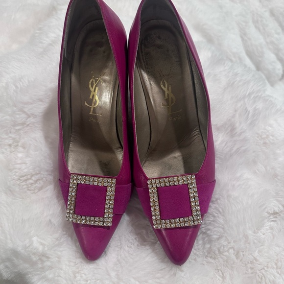 Yves Saint Laurent Shoes - Yves Saint Laurent Fuchsia Heels with Sparkling Buckle